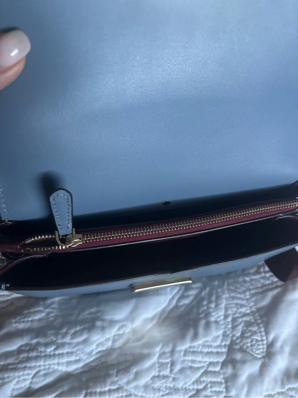 kate spade gray leather crossbody with burgundy strap